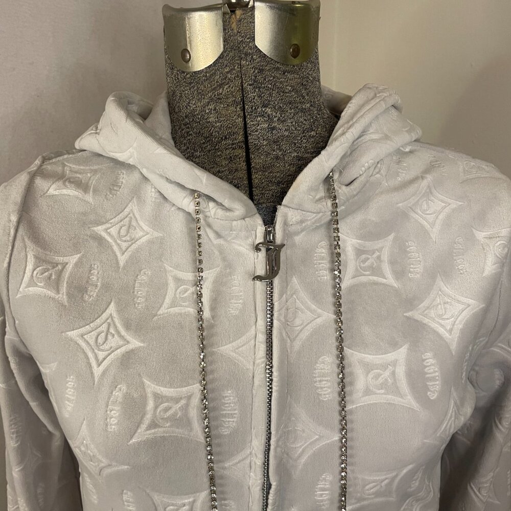 Juicy Couture gray embossed velour zip-front hoodie w/rhinestone details - Picture 4 of 12